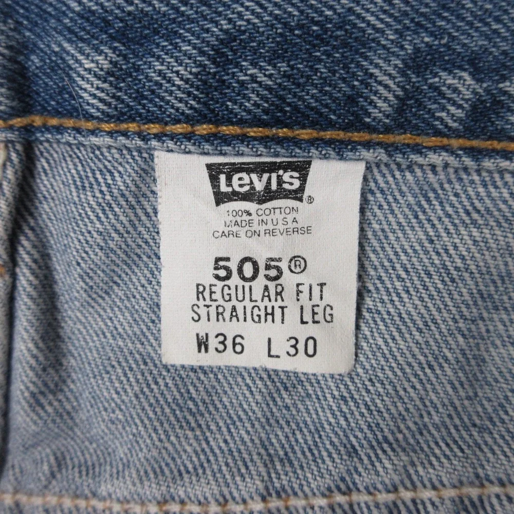 Vintage Levis Jeans Mens 36x30 Blue 505 Regular Straight Made in USA Denim Pants